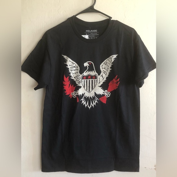 MELMARC Mens Black T-Shirt Size Large Graphics FREEDOM LIBERTY Cotton New - Picture 2 of 7